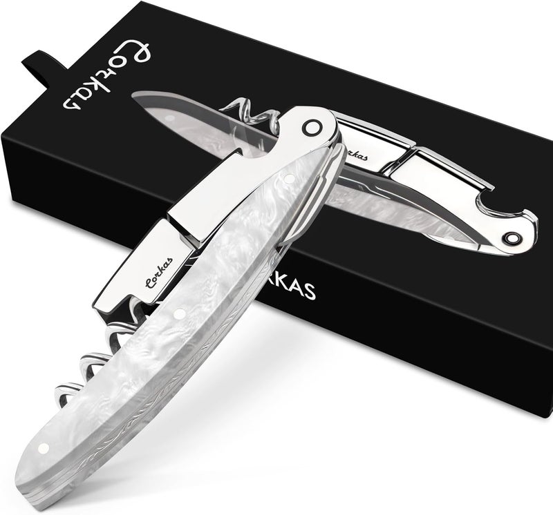 CORKAS Wine Key - Prestige Waiter Corkscrew with Moonstone Resin Handle, Handcrafted Wine Opener Manual with Double Hinged, Foil Cutter and Bottle Opener, Gifts for Sommelier, Bartenders, Servers - Image 1